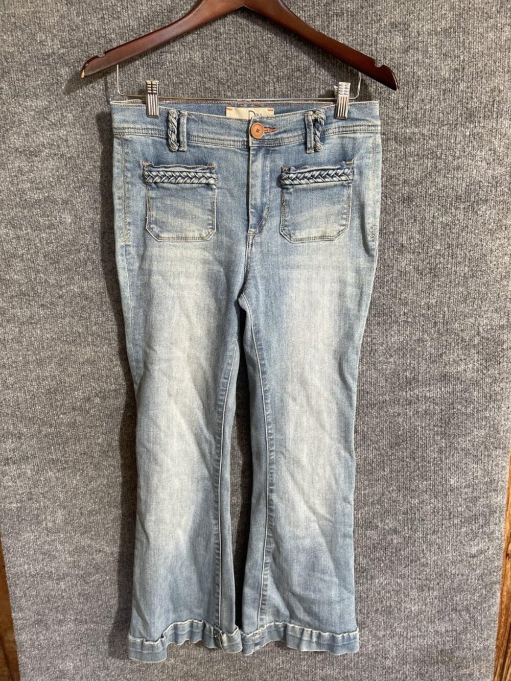 Dittos Jeans Womens 27 Light Wash Low Rise Bootcut Braided Pocket Hem Denim